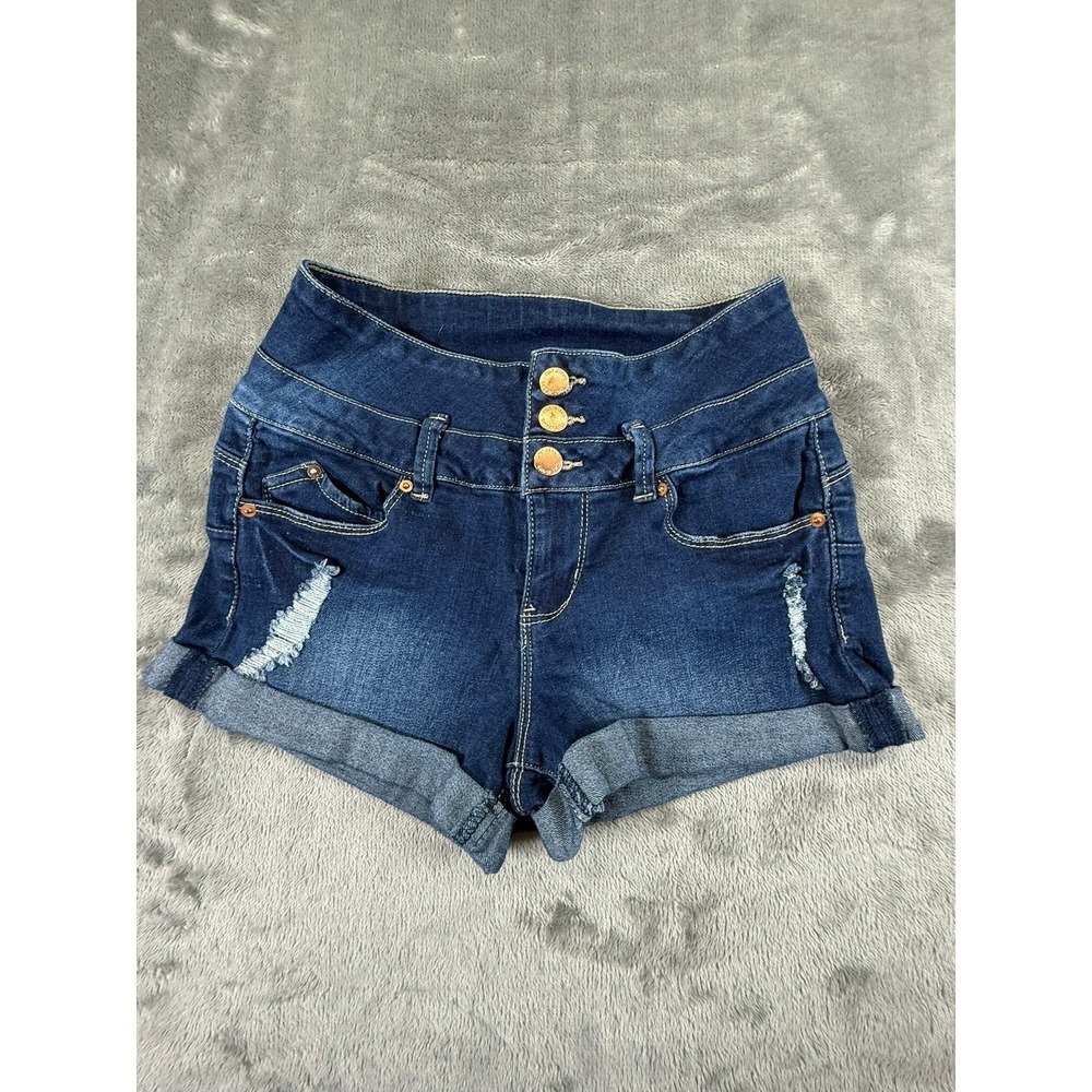 YMI Wanna Betta Butt High Rise Distressed Cuffed Denim Shorts Dark Wash 3/26